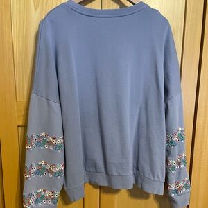 Blue Sweatshirt with Floral Embroidery